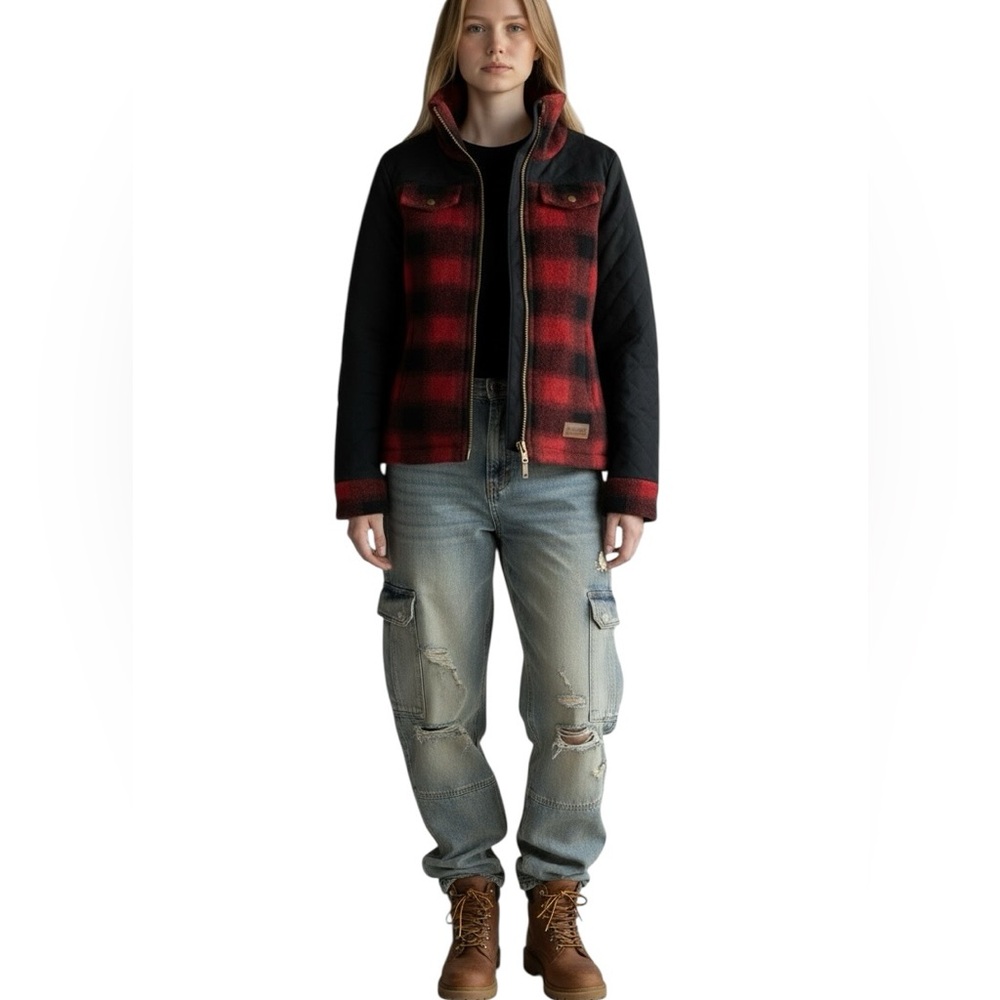 Pendleton Jacket Red Buffalo Sherpa Prairie Smoke Aztec Flannel Coat Womens M